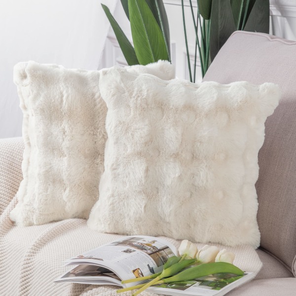 2 kpl:n set pehmeää pehmoa, lyhyttä villaa samettia koristeellisia tyynynpäällisiä Luxury Style cover makuuhuoneeseen, kermanvalkoinen 45 x 45 cm