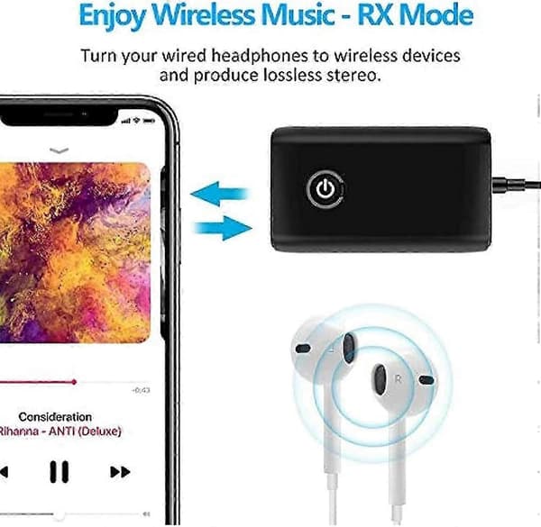 Bluetooth 5.0 Sender, 2 i 1 Trådløs 3.5mm Adapter, Sender og Mottaker Adapter, Bluetooth 2 i 1 Adapter, 3.5mm Jack APTX og USB
