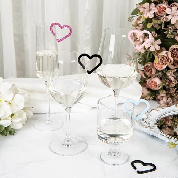 50 stk. Hjerte Drikkemarkører, Vinglass-charm, Drikkelapper for Glass