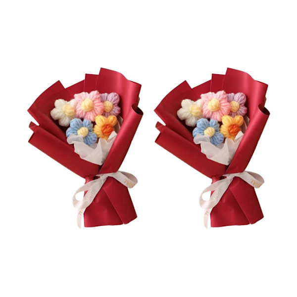 2 st blombuketter, färgglatt virkat bukettkitt för Alla hjärtans dag heminredning fest jul fest årsdag Red