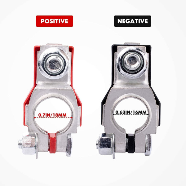 Par Batteriterminaler Batteriterminal Klemmekontakt for Bil Positiv og Negativ, Batteriterminal Klemmekontakt