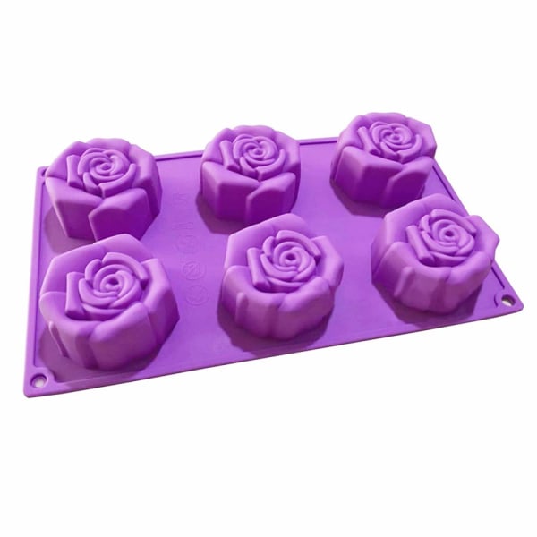 6-hulrom roseblomstformede silikonformer, RoseFlower non-stick kakebrett Bakeform for sjokoladegodteri Gelé søtsaker Kake Isbitsåpe
