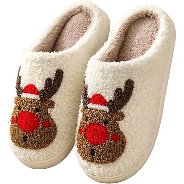 Luftiga Tofflor för Kvinnor Män Varma Mysiga Plysch Fuzzy Kudde Tofflor Slip-on Hus Tofflor för Inomhus och Utomhus, 2.5/3UK, En Rensa Röd