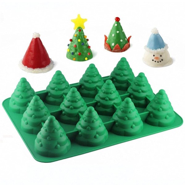 12 hulrum 3D juletræskageform Non Stick silikoneform Cookie Chokoladebageform stearinlys Sæbeform til DIY juletræspynt