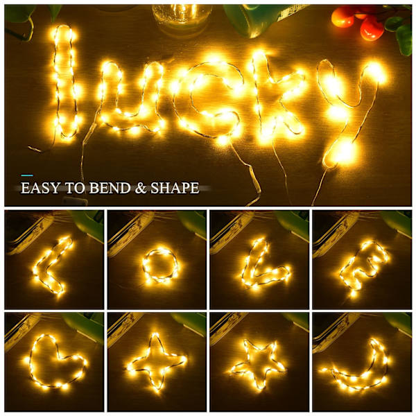 Strålklingor 15-pack, 2M 20 LED batteridrivna ljusslingor, vattentäta för DIY-fester av jul, halloween, alla hjärtans dag, födelsedag (varmvit)