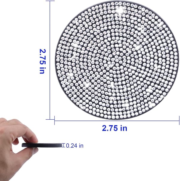 2 stk 7 cm/ 2,75 tommer Bling Bilcoaster, Bilkoppholder Coaster Glitter Bilcoaster Koppmatter Krystall Biltilbehør