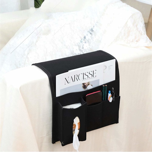 Sengetaske, Opbevaringspose til seng, Hængetaske til sofa, Organizer til sengebord, Telefon, Fjernbetjening, Dagbog, Pen, Magasin, Lunnettes (Sort) black
