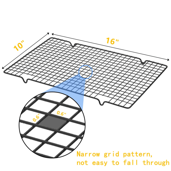 Pakke med rustfritt stål steke- og avkjølingsstativ som passer til stekebrett for baking av kaker og kaker, røyking, grilling, avkjøling-16\" x 10\"