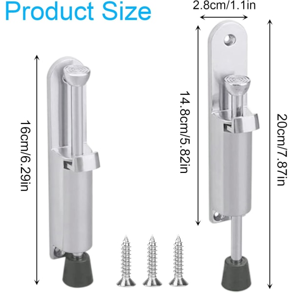 Dørstopper med justerbar fodkontrol Rustfrit stål Gulv dørstopper Fjeder med skruer Dørstopper støtte (Sølv)