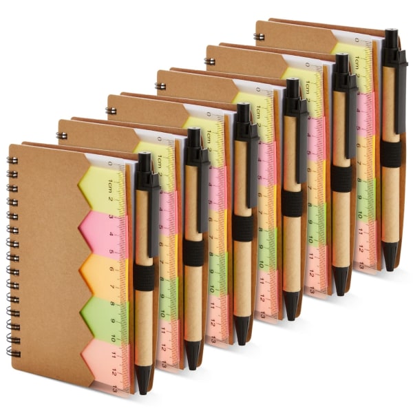6-pack Mini Kraft-anteckningsböcker med penna och klisterlappar för ficka eller handväska