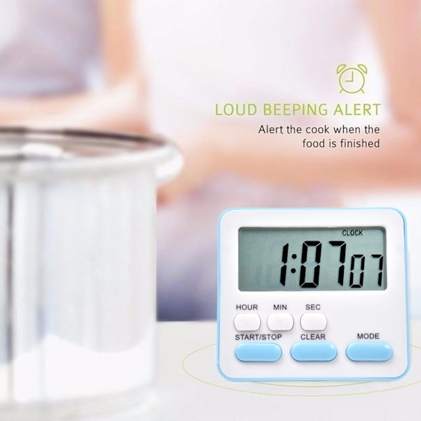 Elektronisk timer, køkkentimer, læringsstyringstimer, LCD digital nedtællingsstopur med stativ blå