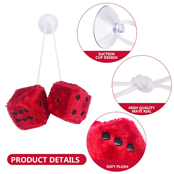 6 cm Karvainen Ripustus Noppa Autoon, Auton Peilin Ripustus Pehmeä Ripustus Auton Peilin Ripustus Pehmeä Karvainen Noppapari Ripustus Pari Auton Ripustus Koriste Pisteillä Red