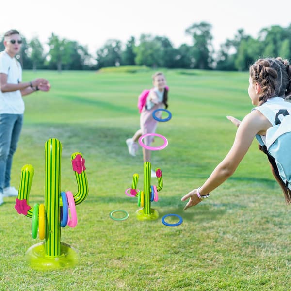 St Inflatable Cactus Spelset med, Inflatable Cactus Ring Toss Spel, Pool Float Cactus Ring Leksak, Inflatable Pool Leksaker, Utomhus Pool Spel Hawaii Party