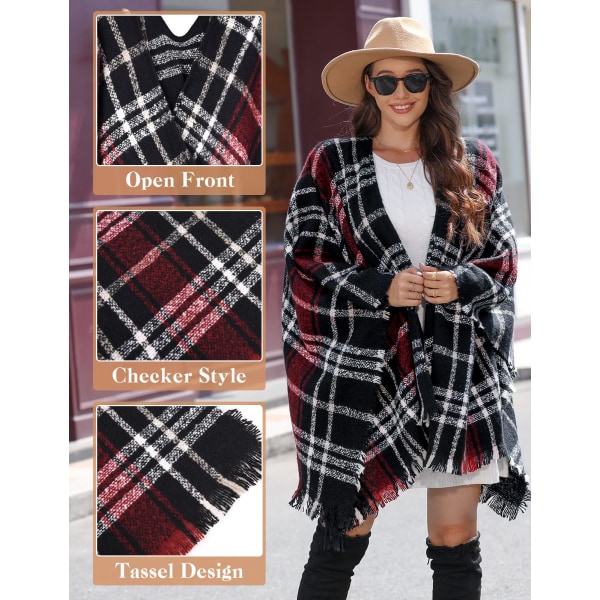 Poncho Dame Vintertørklæde Dame Tæppe Strikket Ponchoer Oversized Cape Strikket Tørklæde XXL Poncho Sjal Wrap Åben Front Sjal Cape Efterår