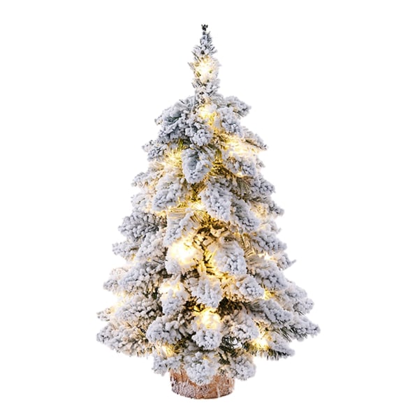 45 cm esivalattu pöytätasoinen joulukuusi lunta, joulukuusi Led-valoilla puinen pohja Mini Xmas mänty pöytäpöydälle Kodin joulusisustus