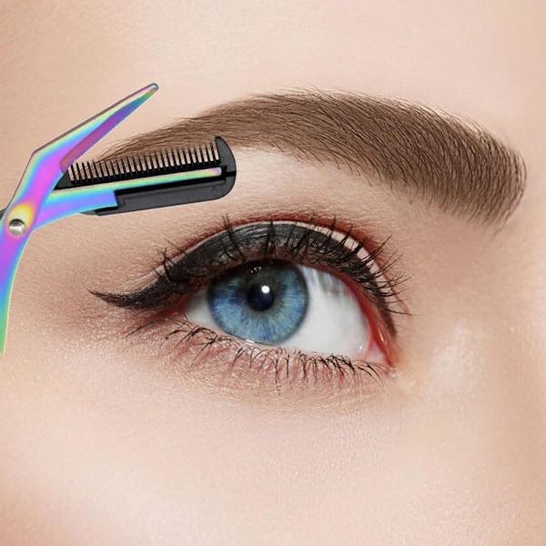 Opgraderet øjenbryns trimmer saks, ny 2 i 1 øjenbryns saks med kam, buet øjenbryn barbermaskine-pink 3stk
