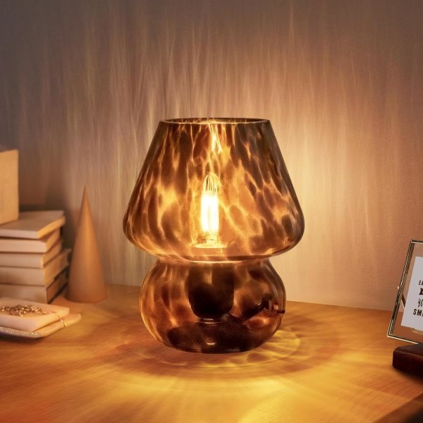 Svampe lampe, lille vintage bordlampe til soveværelsesnatbord, gennemsigtig glaslampe