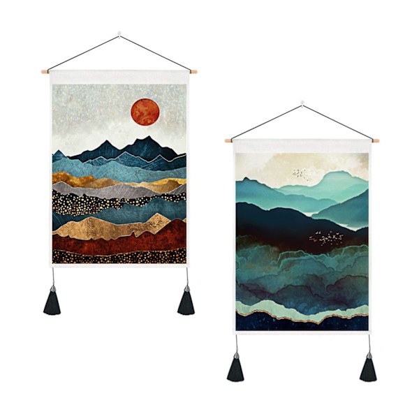 Pieces Mountain Tapestry 35cm x 50cm Tapestry Foggy Forest Tapestry med tofsar Väggbonad för sovrum