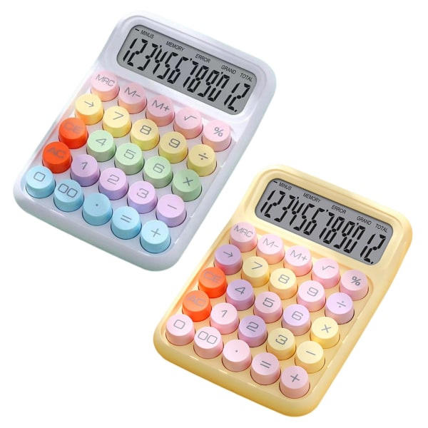 Skrivbordsräknare 2st, färgglad miniräknare med 12 digitala skärmar, standardfunktionsskrivbordsräknare med stora knappar (vit och gul) Yellow,white