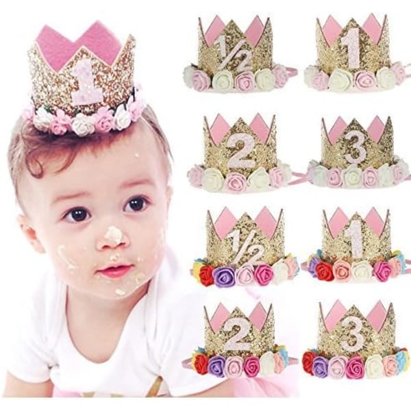 Baby Crown Princess Kultakruunut Tiara Kristalli Hatty Tyttöjen Ensimmäinen Syntymäpäivälahja, 2st Kultainen Kruunu
