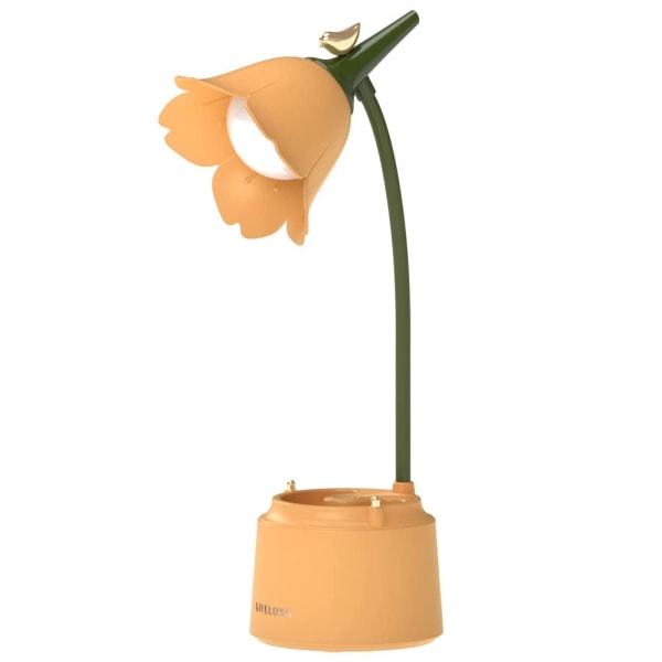 Barne-LED-skrivebordslampe, blomsterbordlampe, leselampe med justerbart lys og berøringssensor (gul) Orange