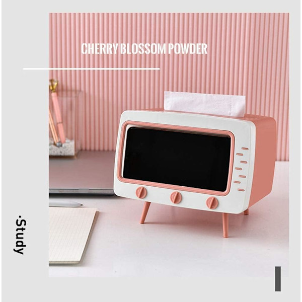 Kudoksen laatikon kansi, puhelimen pidiketeline kaikille puhelimille Ainutlaatuinen monitoiminen kudoksen laatikon pidike makuuhuoneeseen toimistoon  pinkki+valkoinen (18.5*16*14.5cm) Pink