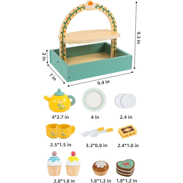 Trä Dessertkaka Te Party Set för Lilla Flickor Leksaker, Lek-Laga Mat Barn Te Set, Trä Lekmat Kökstillbehör Set för Barn