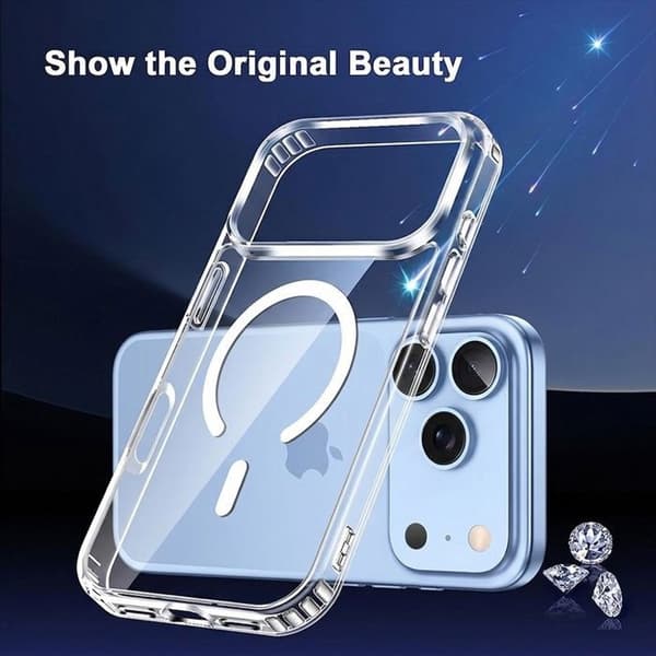 Beskyttelsesdeksel til iPhone 18 Pro Max, støtabsorberende hardt med magnetisk ring - 2 herdet glass Transparent