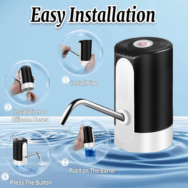 Vann Dispense for 5 Gallon Flaske, Portabilitet Elektrisk Vannpumpe med USB Datakabel, Svart Automatisk Drikkevannsflaske Pumpe
