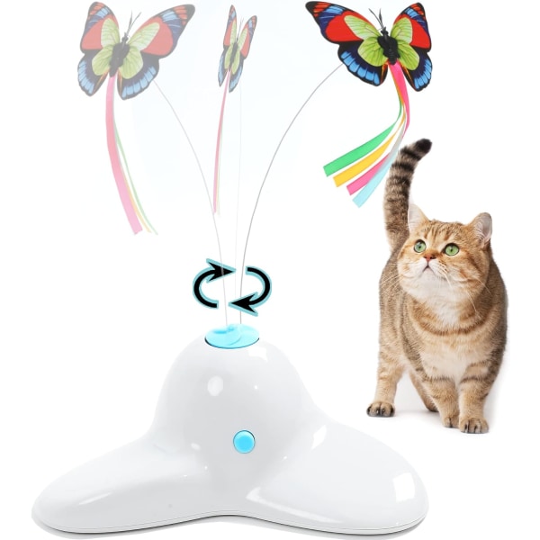 Indoor Interactive Play Teaser kissanlelu 360° sähköisesti pyörivällä perhosella (kermanvalkoinen) White