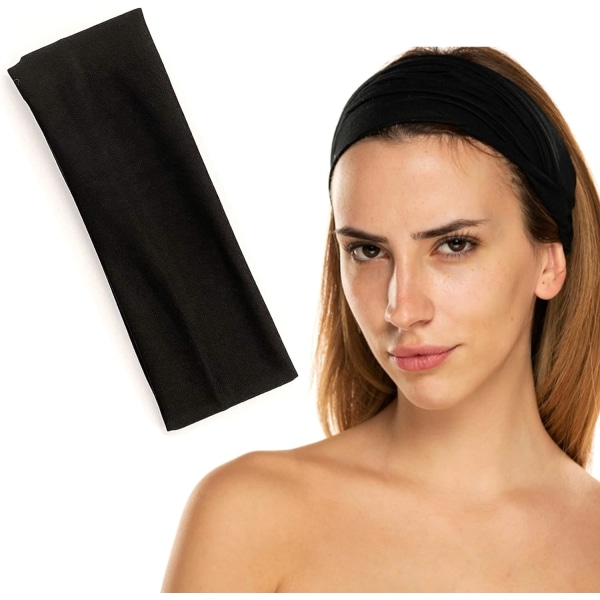 5 cm svarta unisex pannband – stretchigt pannband för träning, yoga, smink, löpande pannband – andningsbart hårband för svetttransport