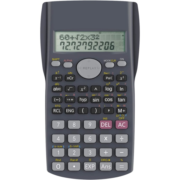2-Line Engineering Scientific Calculator, egnet for skole og bedrift, svart