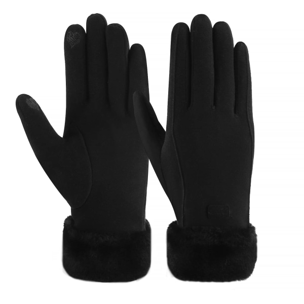 Dame vinter varme touchscreen hansker med fleece foret strikkede vinterhansker for kaldt vær black