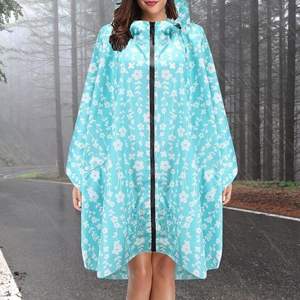 Regnjakke Dame Herre Regnponcho Regnfrakk Vanntett Lett Regnklær med Hette Regnkappe Jakke Regnponcho Kappe light blue
