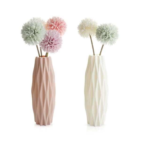 2 stk. Kreative Plastik Blomster Vase, Hjem Kreative Vase, Desktop Ornament Plastik Vase til Køkken Stue Soveværelse Kontor (Pink og Hvid)