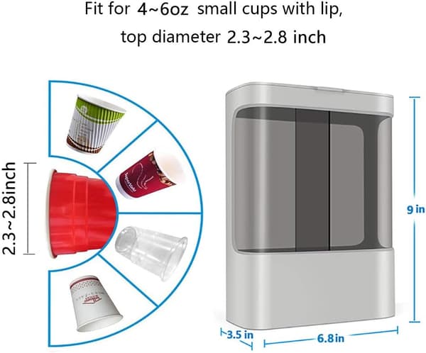 Vattenkylare Kopp Dispenser, Drag Typ Kopphållare Väggmonterad Passar 4oz - 6oz Liten Kopp, Dubbelrör -Grå
