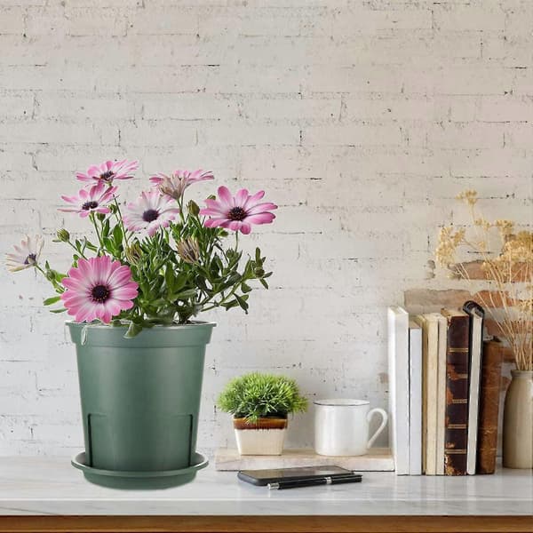 12 st Plastblomkrukor med Dräneringshål och Bricka