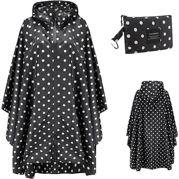 Regnjakke Dame Herre Regnponcho Regnfrakk Vanntett Lett Regnklær med Hette Regnkappe Jakke Regnponcho Kappe black