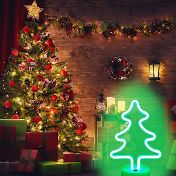 Juletrær LED Neon Lys Juledekor USB/Batteridrevet Juletrærlys Julemidtpunkter for Bord Juletrærdekorasjoner