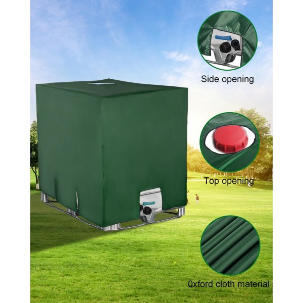 Överdrag för 1000L IBC-tank, vattentanksskydd, regnvattensamlare, 116 x 100 x 120 cm, grön