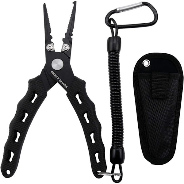 Fiskepliers, rostfria fiskeverktyg, volframkarbidskärare, splitringstång, fiskegåvor till män (svart) Black