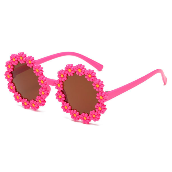 Kids Round Flower Sunglasses, Daisy Shaped Glasses, White, for Girls Outdoor Beach Party, Pink