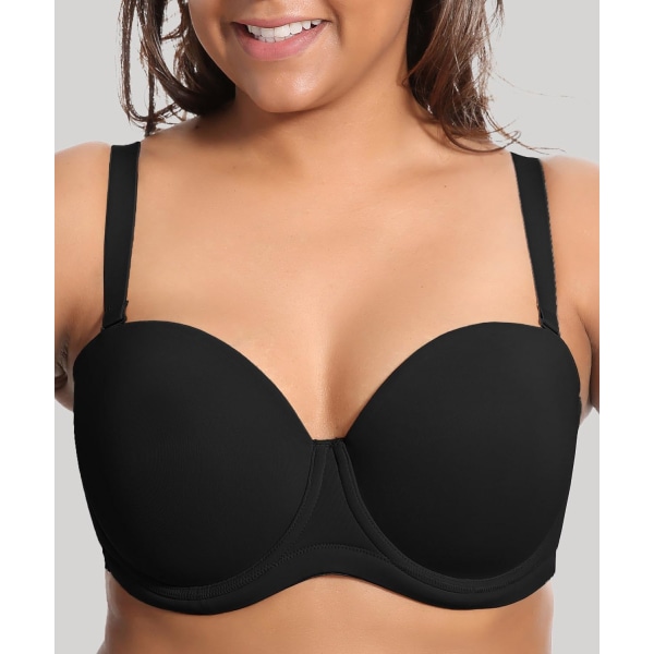 Kvinder Strop Bra Push Up til Større Buste Multiway Bøjle Glat Bandeau Bra（Sort，80C） 80C