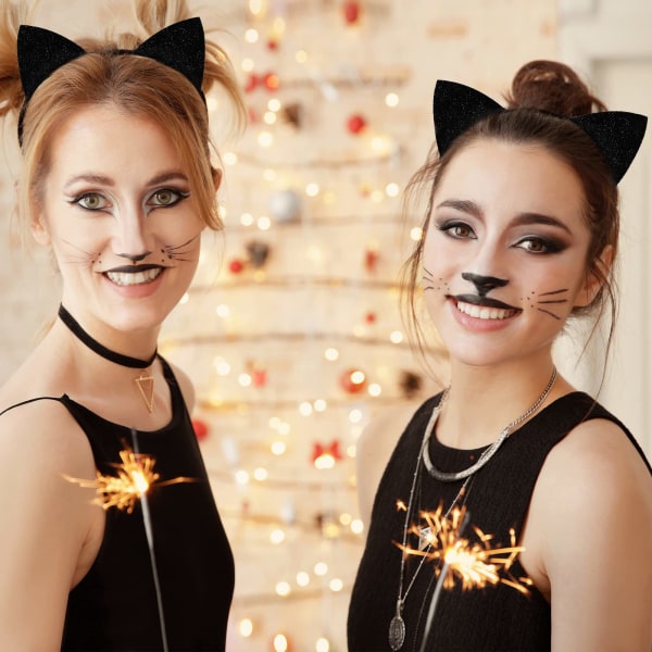Katteører pannebånd for kvinner jenter, Halloween Cosplay Kattekostyme hårtilbehør for voksne barn