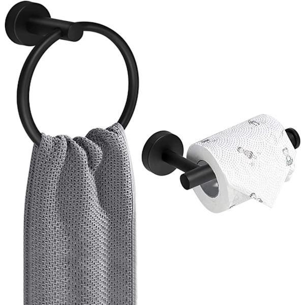Toiletpapirholder Håndklæde Ring, Vægmonteret Toiletpapirholder, 2 Stykker Klassisk Rustfrit Stål Badeværelsestilbehør, Mat Sort