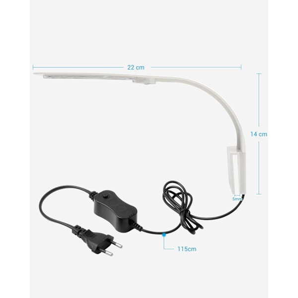 Ultra-tynd LED-lampe til miniakvarium, klemmelampe med 24 LED'er hvidt og blåt lys til 30-40 cm fiskebeholder, 10 W (hvid)