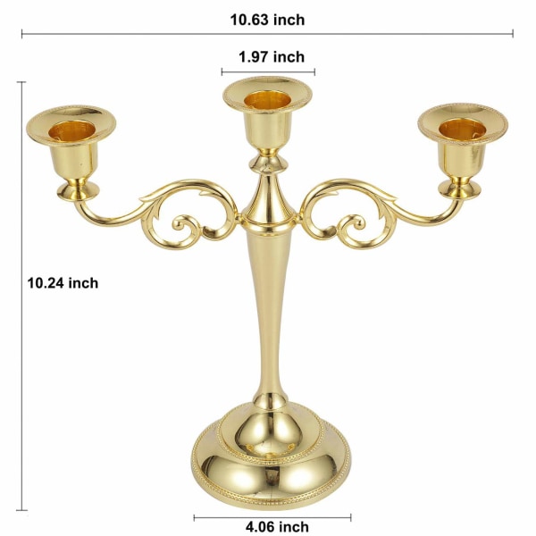 Metall Ljusstake 3-armar Ljusstativ Antik Pelare Kandelaber Ljusstake Chic Dekor För Bröllopsdekoration (Guld) Gold