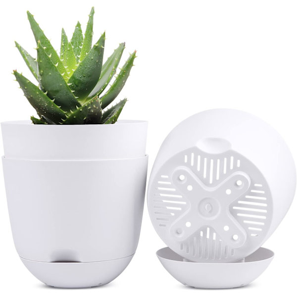 Självbevattnande blomkrukor för inomhus- och utomhusbruk Vita 13 cm (3 st) White S
