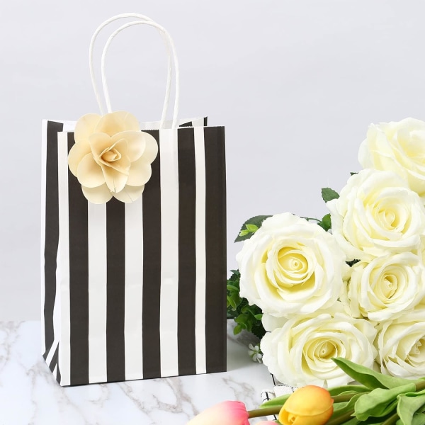 Festsække 25 stk. Små gaveposer 16x8x22cm Sort og hvidt papirposer til Halloween, jul, Valentinsdag, mors dag, bryllup-(sort) Black