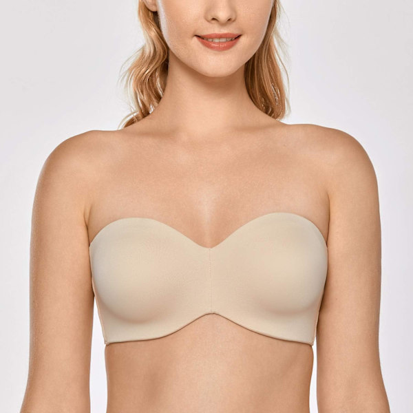 Kvinnors axelbandslösa behåar med bygelstöd, vadderade plus size minimizer-behå (34/75E) 75E